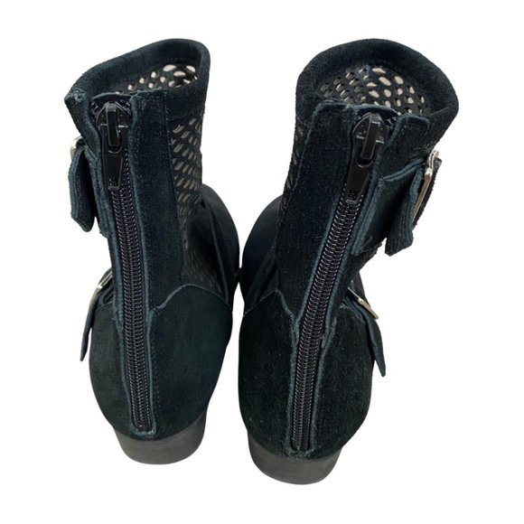 🍒SOLD🍒JEFFREY CAMPBELL Black Suede Mesh Buckle Booties Sz 9.5 - Picture 6 of 6
